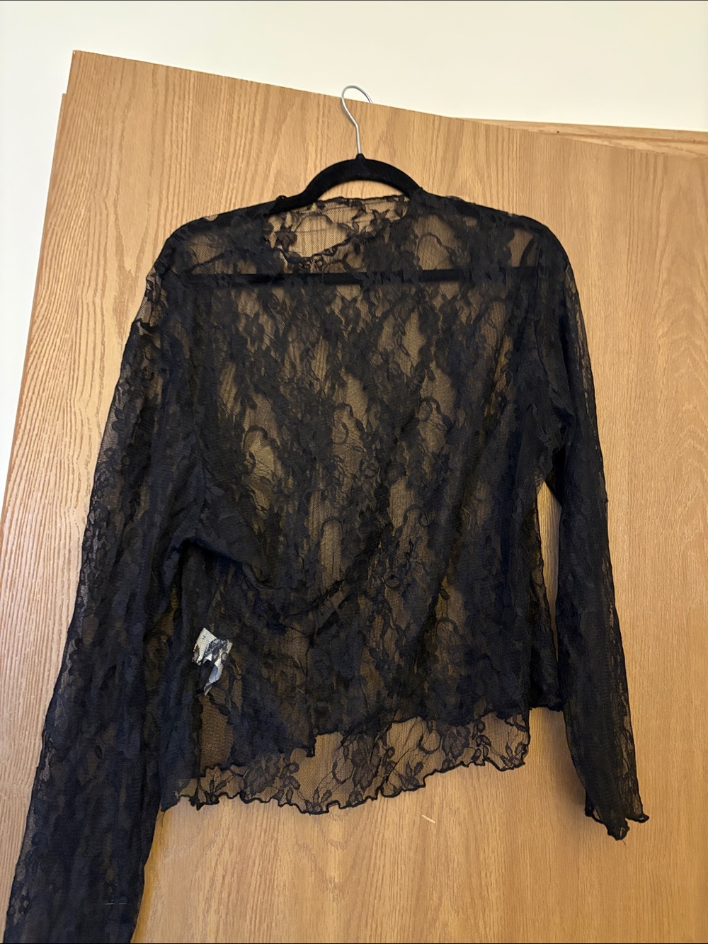 SHEIN Black Floral Lace Sheer Long Sleeve Blouse